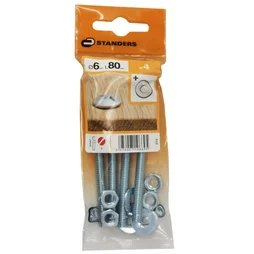 Lot De 4 Boulons Tête Ronde Acier Zingué, L.80 X Diam.6 Mm Standers