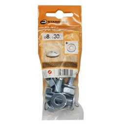 Lot De 4 Boulons Tête Ronde Acier Zingué, L.30 X Diam.8 Mm Standers