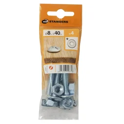 Lot De 4 Boulons Tête Ronde Acier Zingué, L.40 X Diam.8 Mm Standers