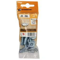 Lot De 4 Boulons Tête Ronde Acier Zingué, L.50 X Diam.8 Mm Standers