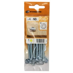 Lot De 10 Boulons Tête Cylindrique Acier Zingué, L.60 X Diam.4 Mm Standers