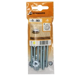 Lot De 6 Boulons Tête Cylindrique Acier Zingué, L.80 X Diam.5 Mm Standers