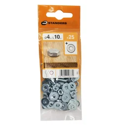 Lot De 25 Boulons Tête 6 Pans Acier Zingué, L.10 X Diam.4 Mm Standers