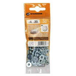 Lot De 20 Boulons Tête 6 Pans Acier Zingué, L.20 X Diam.4 Mm Standers