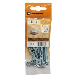 Lot De 15 Boulons Tête 6 Pans Acier Zingué, L.30 X Diam.4 Mm Standers