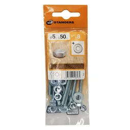 Lot De 8 Boulons Tête 6 Pans Acier Zingué, L.50 X Diam.5 Mm Standers