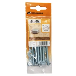 Lot De 6 Boulons Tête 6 Pans Acier Zingué, L.60 X Diam.5 Mm Standers