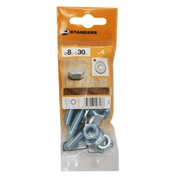 Lot De 4 Boulons Tête 6 Pans Acier Zingué, L.30 X Diam.8 Mm Standers