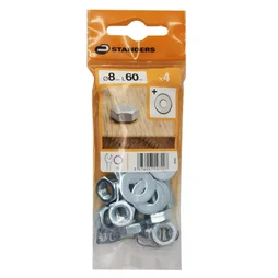 Lot De 4 Boulons Tête 6 Pans Acier Zingué, L.60 X Diam.8 Mm Standers