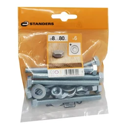 Lot De 6 Boulons Tête 6 Pans Acier Zingué, L.80 X Diam.8 Mm Standers