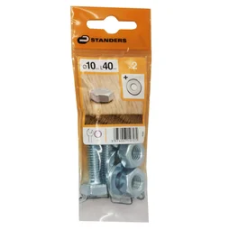 Lot De 2 Boulons Tête 6 Pans Acier Zingué, L.40 X Diam.10 Mm Standers