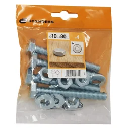 Lot De 4 Boulons Tête 6 Pans Acier Zingué, L.80 Standers