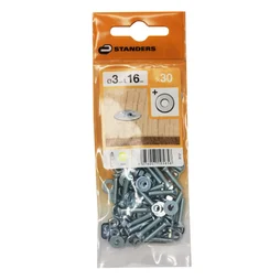 Lot De 30 Boulons Tête Autofraisée Plate Acier Zingué, L.16 X Diam.3 Mm Standers