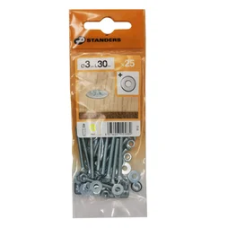 Lot De 25 Boulons Tête Autofraisée Plate Acier Zingué, L.30 X Diam.3 Mm Standers
