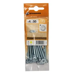 Lot De 12 Boulons Tête Autofraisée Plate Acier Zingué, L.50 X Diam.4 Mm Standers