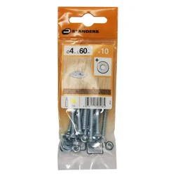 Lot De 10 Boulons Tête Autofraisée Plate Acier Zingué, L.60 X Diam.4 Mm Standers
