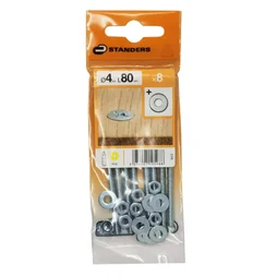 Lot De 8 Boulons Tête Autofraisée Plate Acier Zingué, L.80 X Diam.4 Mm Standers