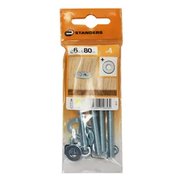 Lot De 4 Boulons Tête Autofraisée Plate Acier Zingué, L.80 X Diam.6 Mm Standers
