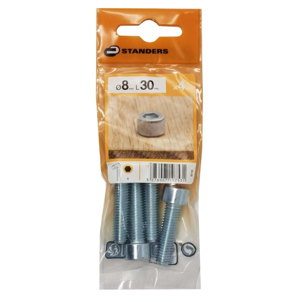 Lot De 4 Vis Pas Métrique Tête Cylindrique Bombée Acier Zingué, L.30 Standers