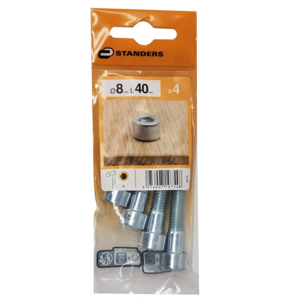 Lot De 4 Vis Pas Métrique Tête Cylindrique Bombée Acier Zingué, L.40 Standers
