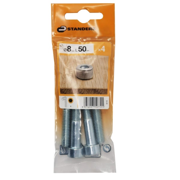 Lot De 4 Vis Pas Métrique Tête Cylindrique Bombée Acier Zingué, L.50 Standers