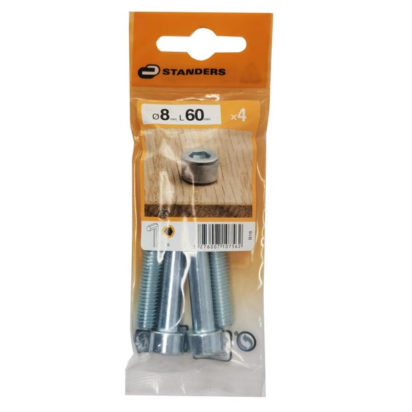 Lot De 4 Vis Pas Métrique Tête Cylindrique Bombée Acier Zingué, L.60 Standers