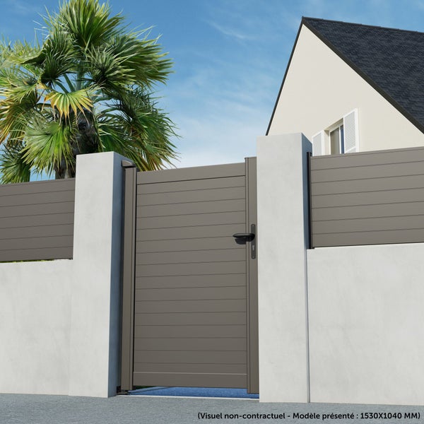 Portillon Battant Aluminium Concarneau Gris Quartz Naterial, L.100X H.153 Cm
