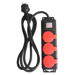 Multiprise Filaire, 3 Prises Noir / Rouge, 2M, Lexman