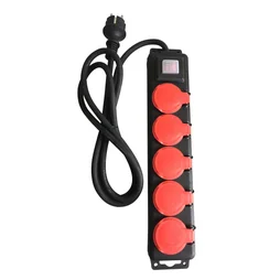 Multiprise Filaire, 5 Prises Rouge / Noir, 2M, Lexman
