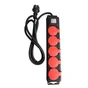 Multiprise Filaire, 5 Prises Rouge / Noir, 2M, Lexman