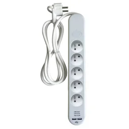 Multiprise Usb Filaire, 5 Prises Blanc, 1.5M, Lexman