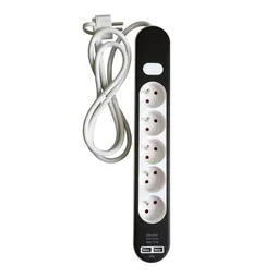 Multiprise Usb Filaire, 5 Prises Blanc / Noir, 1.5M, Lexman