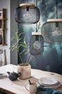 Suspension 1xE27 max 40W métal noir et bois BRILLIANT Giada D.16 cm