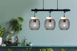 Suspension 3xE27 max 60W métal noir et bois BRILLIANT Giada