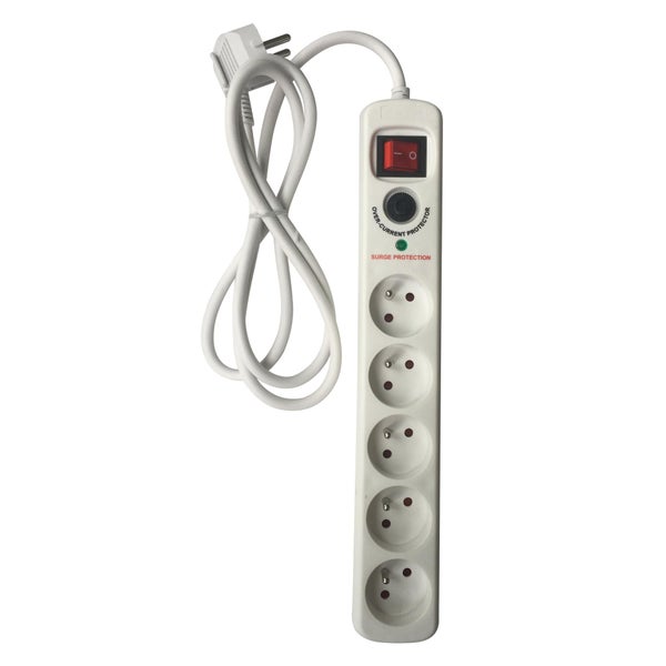 Multiprise Parafoudre 5 Prises H05Vv-F Lexman, 3680 W, Blanche