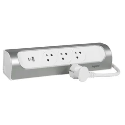 Multriprise angle 3 prises + usb alu blanc