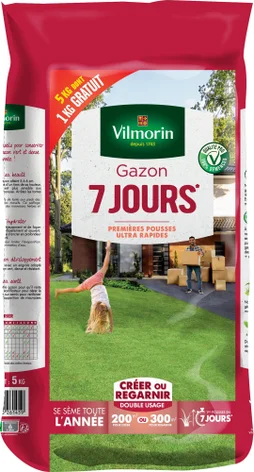 Gazon 7 jours VILMORIN Sac 5kg dont 1gratuit 200 m²