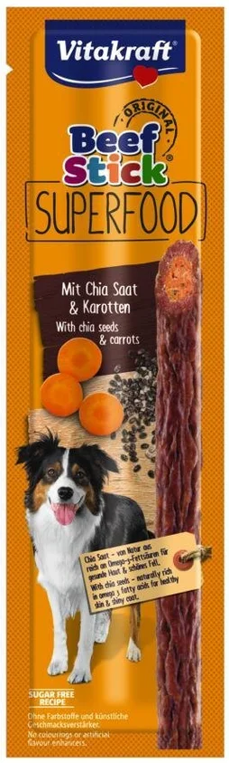 Friandise chien beef stick superfood carot/graine chia 25g , VITAKRAFT