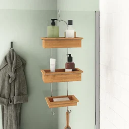 Etagère de bain / douche a suspendre, bambou, Wellness 3 niveaux