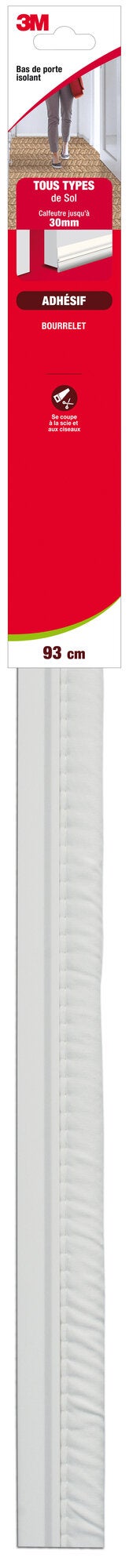 Bas De Porte Adhésif Sol Très Irregulier Classique 3M, L.93 Cm Blanc