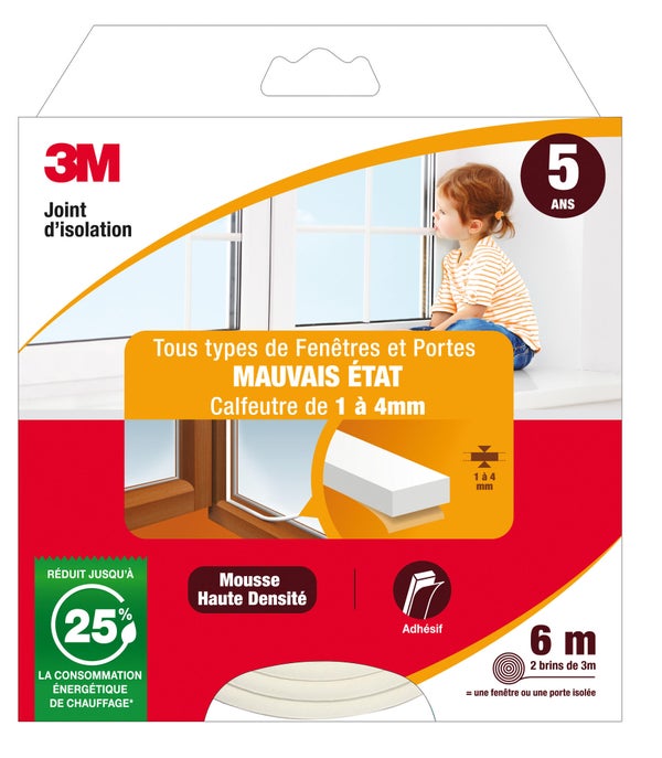 Joint De Porte Et Fenêtre Universel Joint Mauvais Etat 3M 1 À 4 Mm X 6 M Blanc