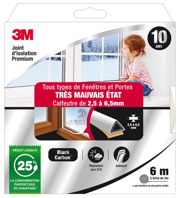 Joint De Porte Et Fenêtre Très Mauvais Etat Premium 3M 2,5 À 6,5Mm X 6M Blanc