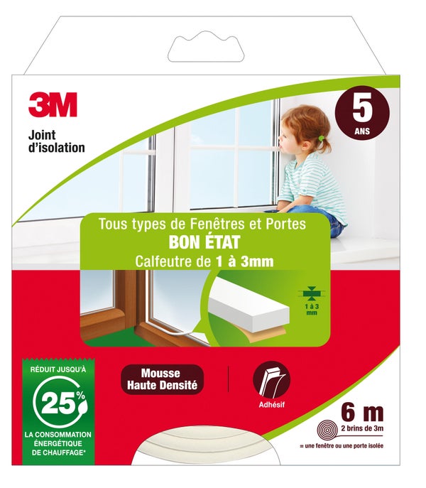 Joint De Porte Et Fenêtre Universel Joint Bon Etat 3M 1 À 3 Mm X 6 M Blanc