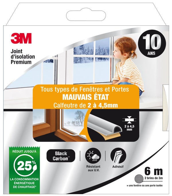 Joint De Porte Et Fenêtre Universel Mauvais Etat Premium 3M 2 À 4,5Mm X6M Blanc