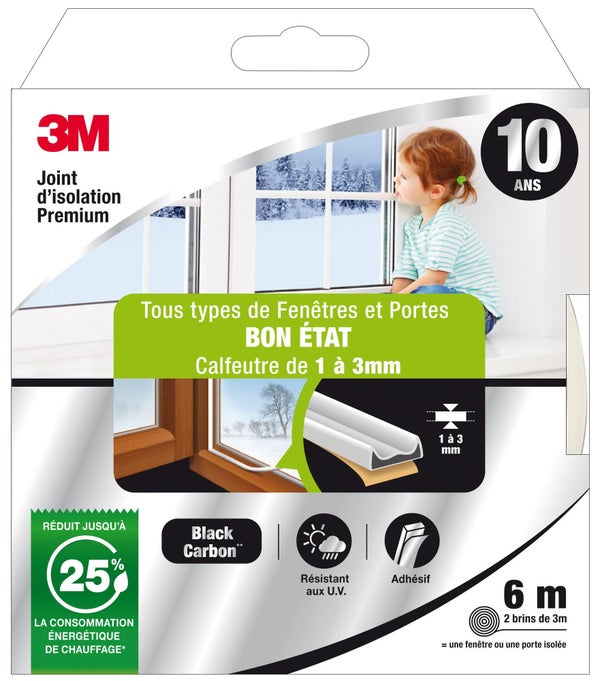 Joint De Porte Et Fenêtre Universel Bon Etat Premium 3M 1 À 3 Mm X 6 M Blanc