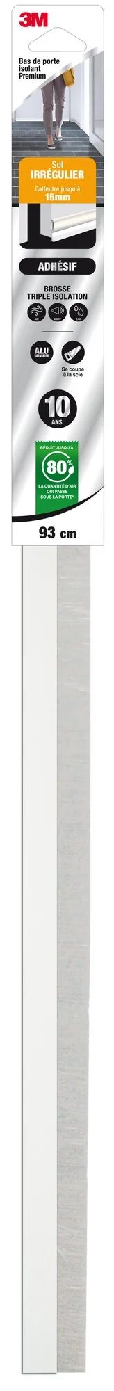 Bas De Porte Adhésif Sol Irregulier Premium 3M, L.93 Cm Blanc