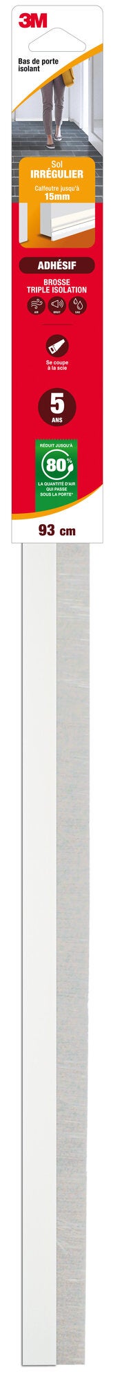 Bas De Porte Adhésif Sol Irregulier Classique 3M, L.93 Cm Blanc