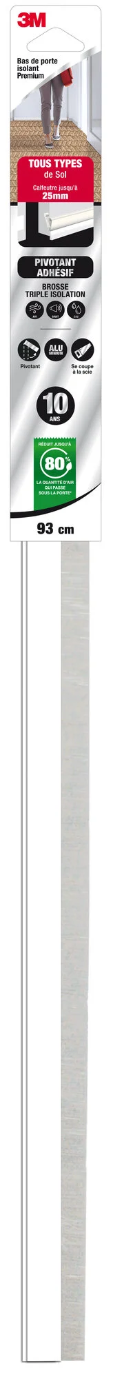 Bas De Porte Adhésif Sol Très Irregulier Premium 3M, L.93 Cm Blanc