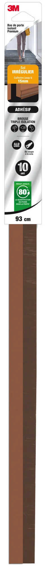 Bas De Porte Adhésif Sol Irregulier Premium 3M, L.93 Cm Marron