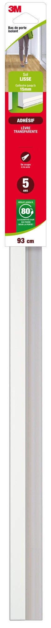 Bas De Porte Adhésif Sol Lisse Classique 3M, L.93 Cm Blanc